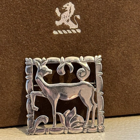 BIRKS STERLING Silver c1950 Antique Art Deco Deer Brooch - Picture 4 of 5